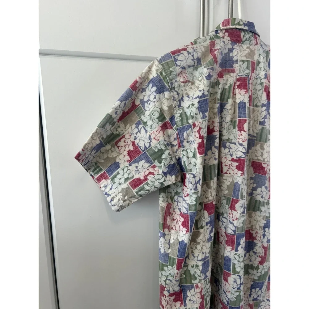 Go Barefoot Mens Hawaiian Shirt Large Floral‎ Patchwork Cotton Made in USA